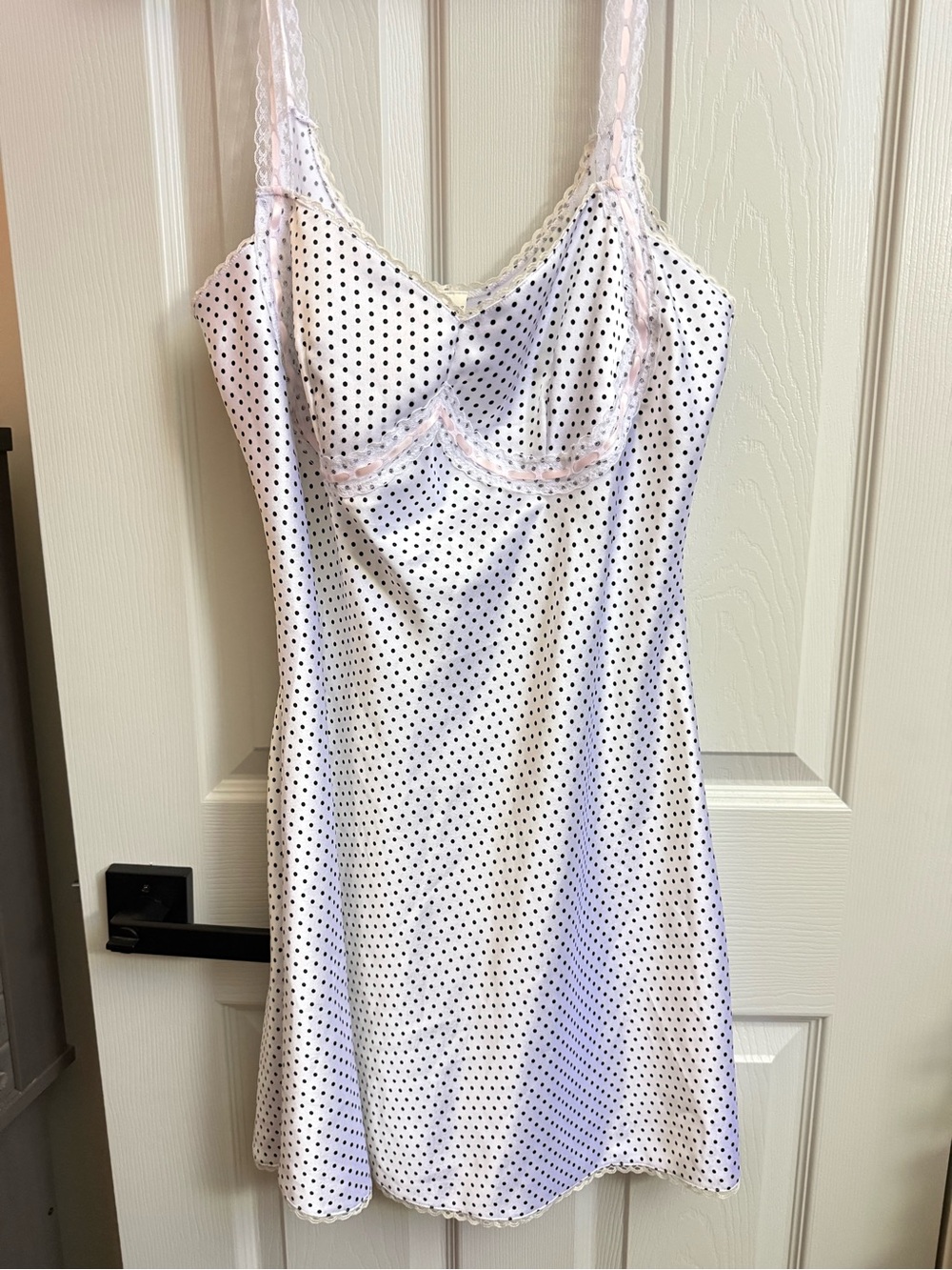 Victorias Secret PINK Satin Polka Dot Slip Dress - White with Black Dots